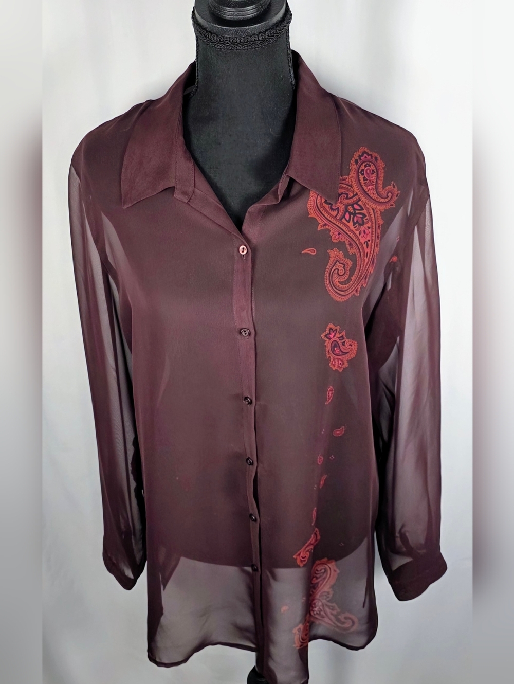 Norton McNaughton Sheer Blouse Medium Paisley Button Front Top